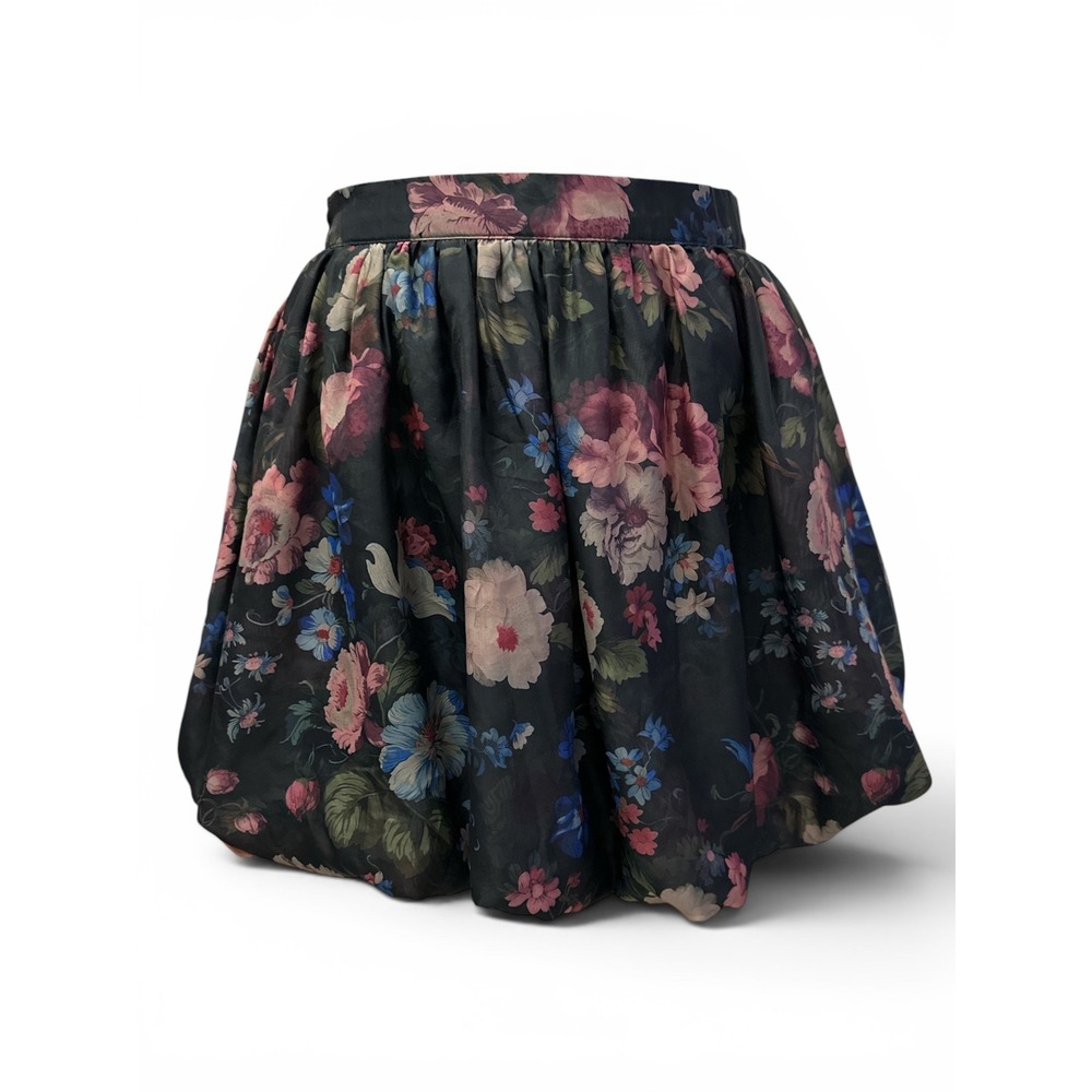 Anthropologie Floral Bubble Mini Skirt Women Size S Black Pink Whimsigoth Skort